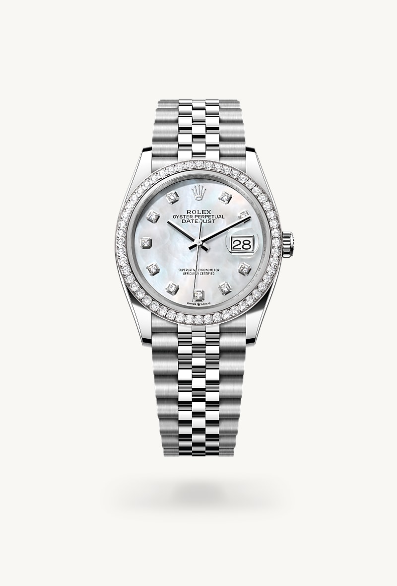 Oyster, 36 mm, Oystersteel, emas putih dan berlian