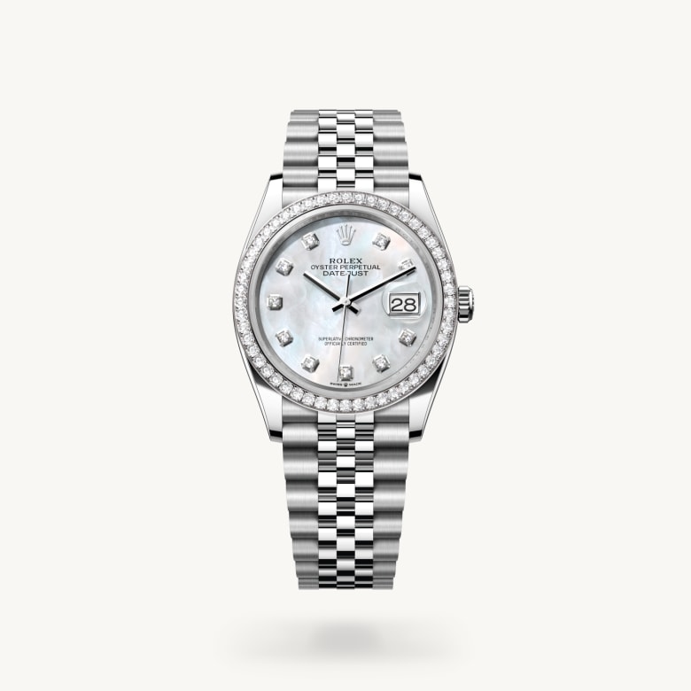 Oyster, 36 mm, Oystersteel, emas putih dan berlian