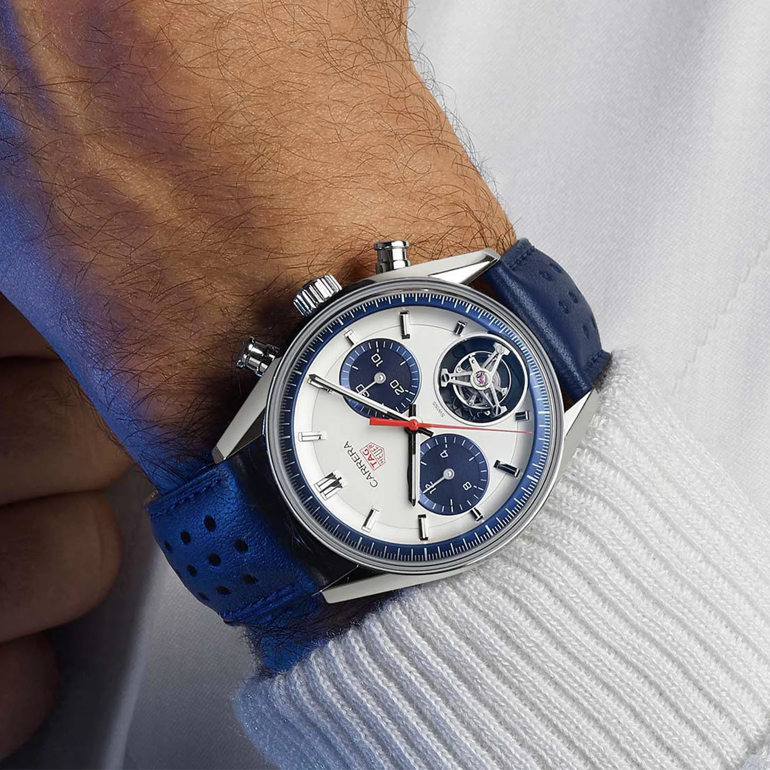 TAG HEUER CARRERA CHRONOGRAPH TOURBILLON BLUE PANDA CBS5013 2 TAG HEUER CARRERA CHRONOGRAPH TOURBILLON BLUE PANDA CBS5013 2