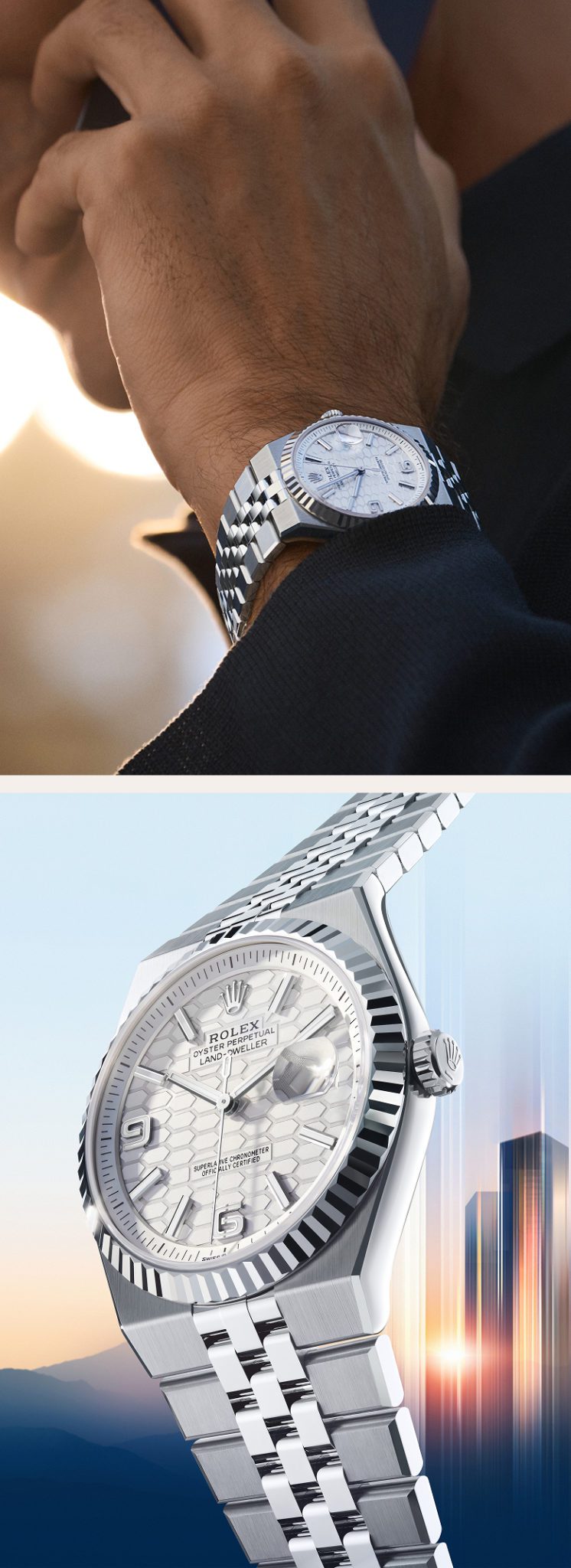 rolex new watches 2025 the land dweller rfederer 2411ab 4 and m127334 0001 2501fj 003 portrait